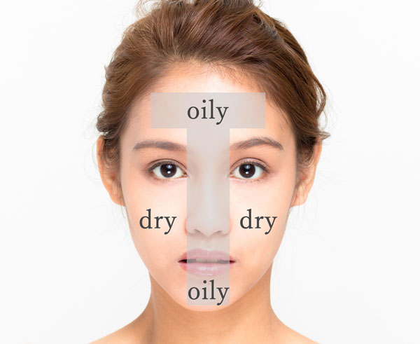 Tゾーンはoiry 頬はdry