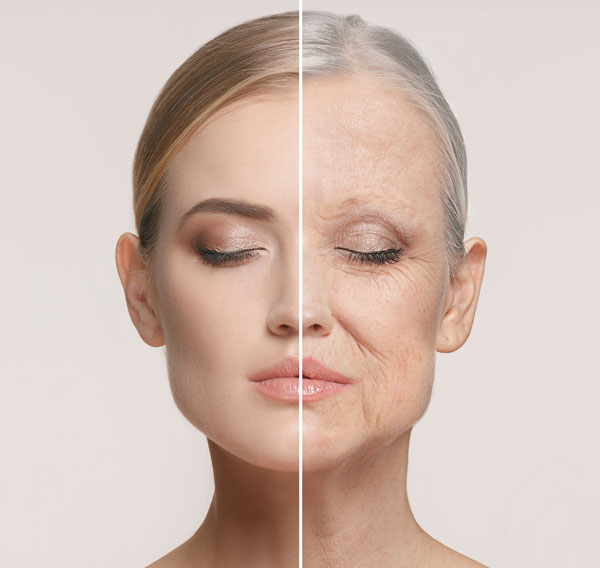 半分若い顔と半分老けた顔の合成写真